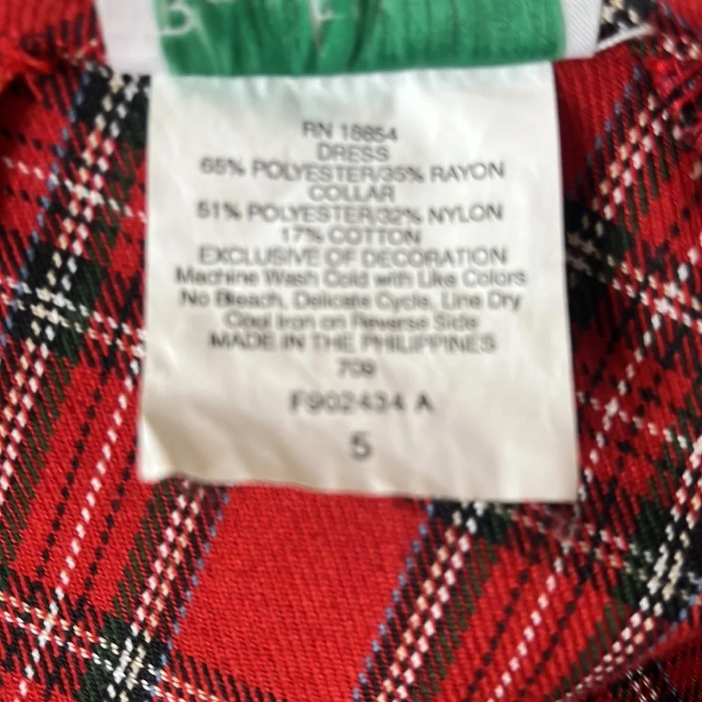 RARE EDITIONS Girls Red Plaid Short Puffy Sleeve Dress Black Velvet Collar Lace